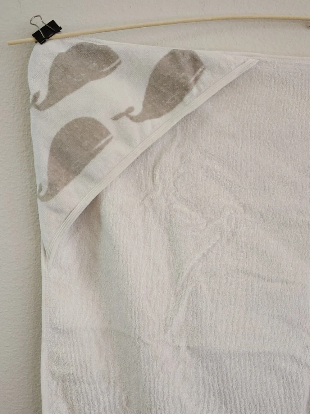Milkbarn Organic Cotton Hooded Baby Towel with Gray Whale Pattern (30